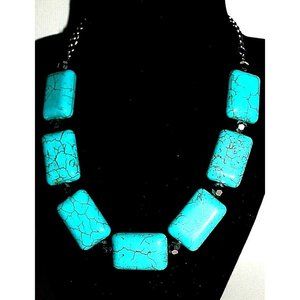 Turquoise Magnesite Necklace Gemstone Gold Vein Iridescent Bead Fashion Jewelry
